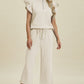 Double Take Full Size Texture Ruffle Short Sleeve Top and Wide Leg Pants Set