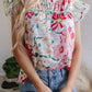 Pink Floral Ruffle Blouse RTS
