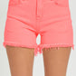 RISEN Tummy Control High Rise Fray Hem Denim Shorts