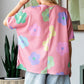 HOPELY Full Size Floral Round Neck Side Slit Waffle T-Shirt