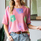 HOPELY Full Size Floral Round Neck Side Slit Waffle T-Shirt