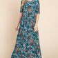 BOMBOM Printed Shirred Maxi Dress