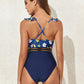 Crisscross Ruffled Printed V-Neck One-Piece Swimwear