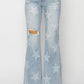 RISEN Mid Rise Button Fly Start Print Flare Jeans