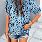 Ruched Printed Mock Neck Half Sleeve Blouse