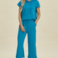 Double Take Full Size Texture Drawstring Short Sleeve Hoodie and Pocketed Pants Set