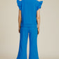 Double Take Full Size Texture Ruffle Short Sleeve Top and Wide Leg Pants Set