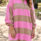 Rose Stripe Button Long Sleeve Dress