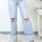 Light-Wash Distressed Flare Jeans