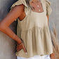 Full Size Ruffled Square Neck Cap Sleeve Blouse