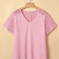 Pink Lace Waffle Knit Blouse