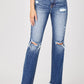 Risen Full Size Raw Hem Distressed Straight Jeans