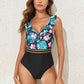 Crisscross Ruffled Printed V-Neck One-Piece Swimwear