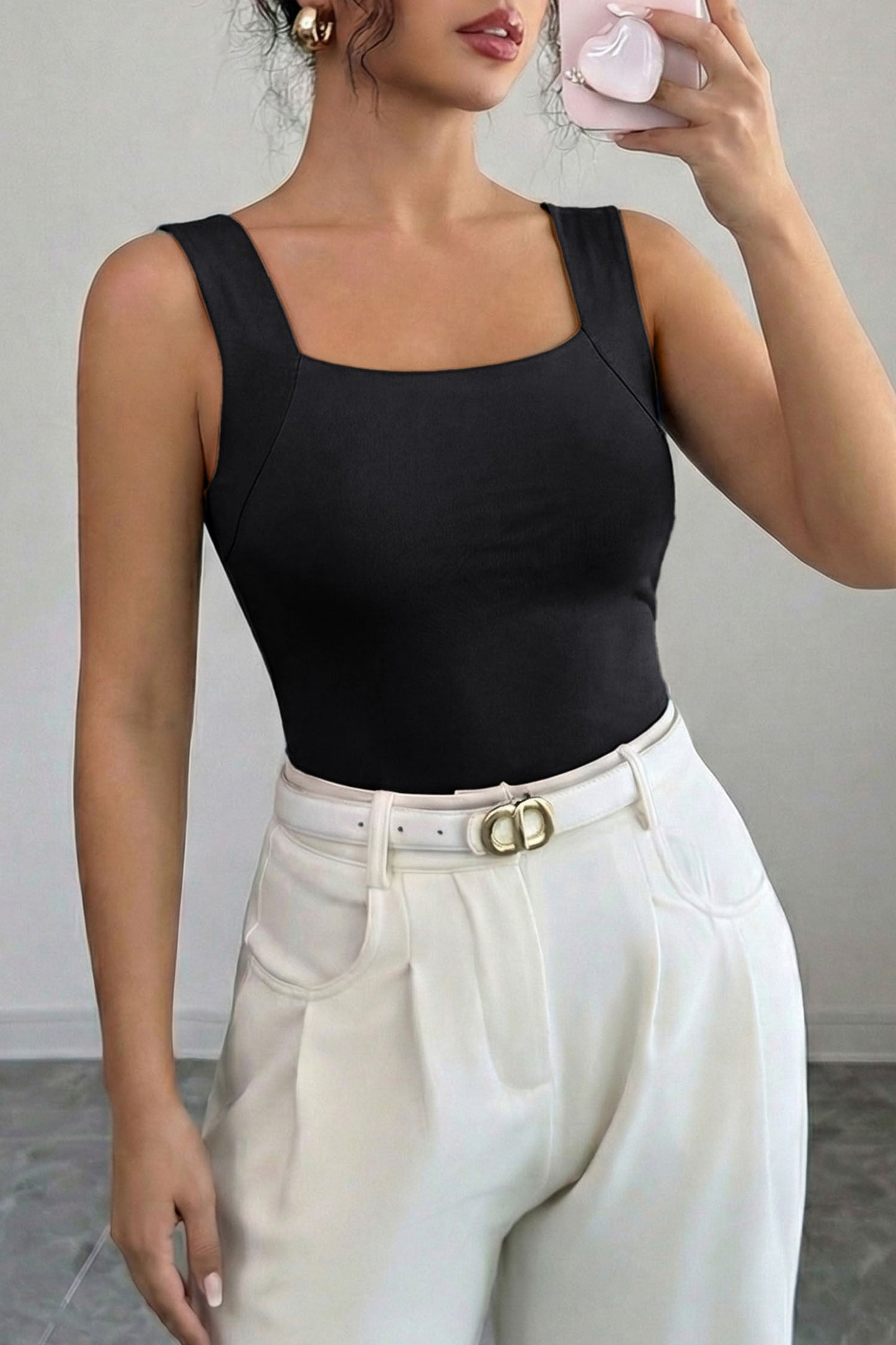 Black Square Neck Tank