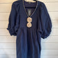 Navy Scalloped Trim Dress