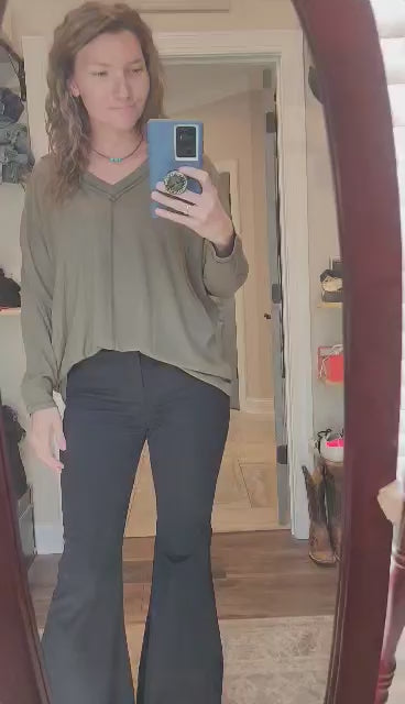 Ribbed VNeck Long Sleeve Top
