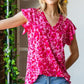 Heimish Full Size Printed Ruffle Cap Sleeve Top