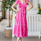 Reborn J Printed V-Neck Ruffle Trim Tiered Midi Dress
