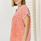 Zenana Washed Raw Hem Short Sleeve Blouse with Pockets