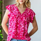 Heimish Full Size Printed Ruffle Cap Sleeve Top