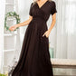 Heimish Ruched Pocketed Surplice Short Sleeve Dress
