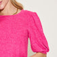 Zenana Round Neck Lantern Half Sleeve Sweater