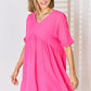 Zenana Swiss Dot Rolled Short Sleeve Babydoll Dress