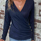 Buttoned Surplice Neck Long Sleeve Top