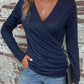 Buttoned Surplice Neck Long Sleeve Top