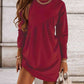 Ruched Round Neck Long Sleeve Dress
