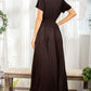Heimish Ruched Pocketed Surplice Short Sleeve Dress