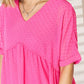 Zenana Swiss Dot Rolled Short Sleeve Babydoll Dress