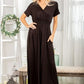 Heimish Ruched Pocketed Surplice Short Sleeve Dress