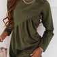 Ruched Round Neck Long Sleeve Dress
